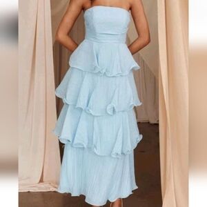 Selfie Leslie Giavana Strapless Layered Midi Dress Pale Blue  Size:S